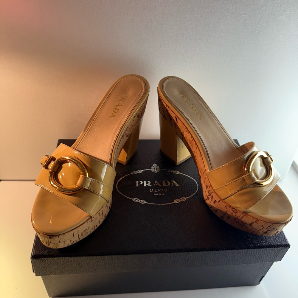 Prada Women's Tan Platform Mules